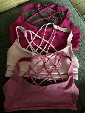 3 Women’s Lululemon “Free to Be” Sports Bras - Pink & Light Pink - Size 6
